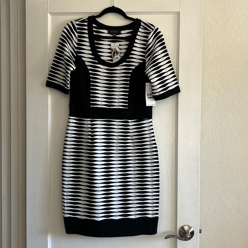 Karen Kane Bodycon Striped Black and White Knee Length Dress Size L